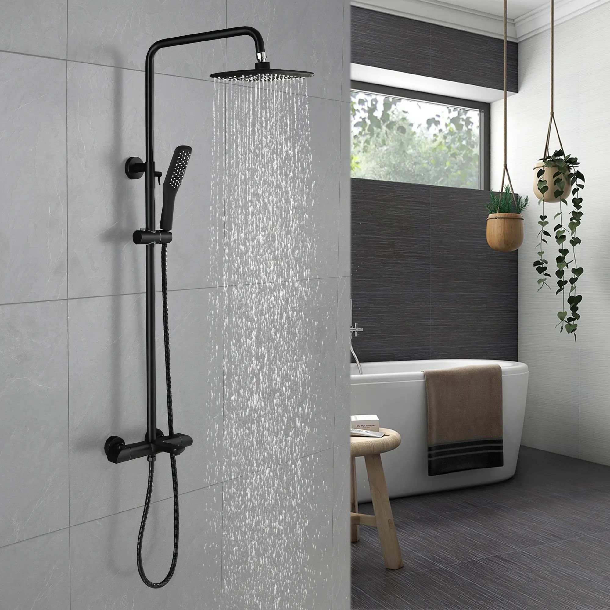 3-Way-Thermostatic-Exposed-Install-Rain-Shower-Head-Black-with-high-pressure-Handle
